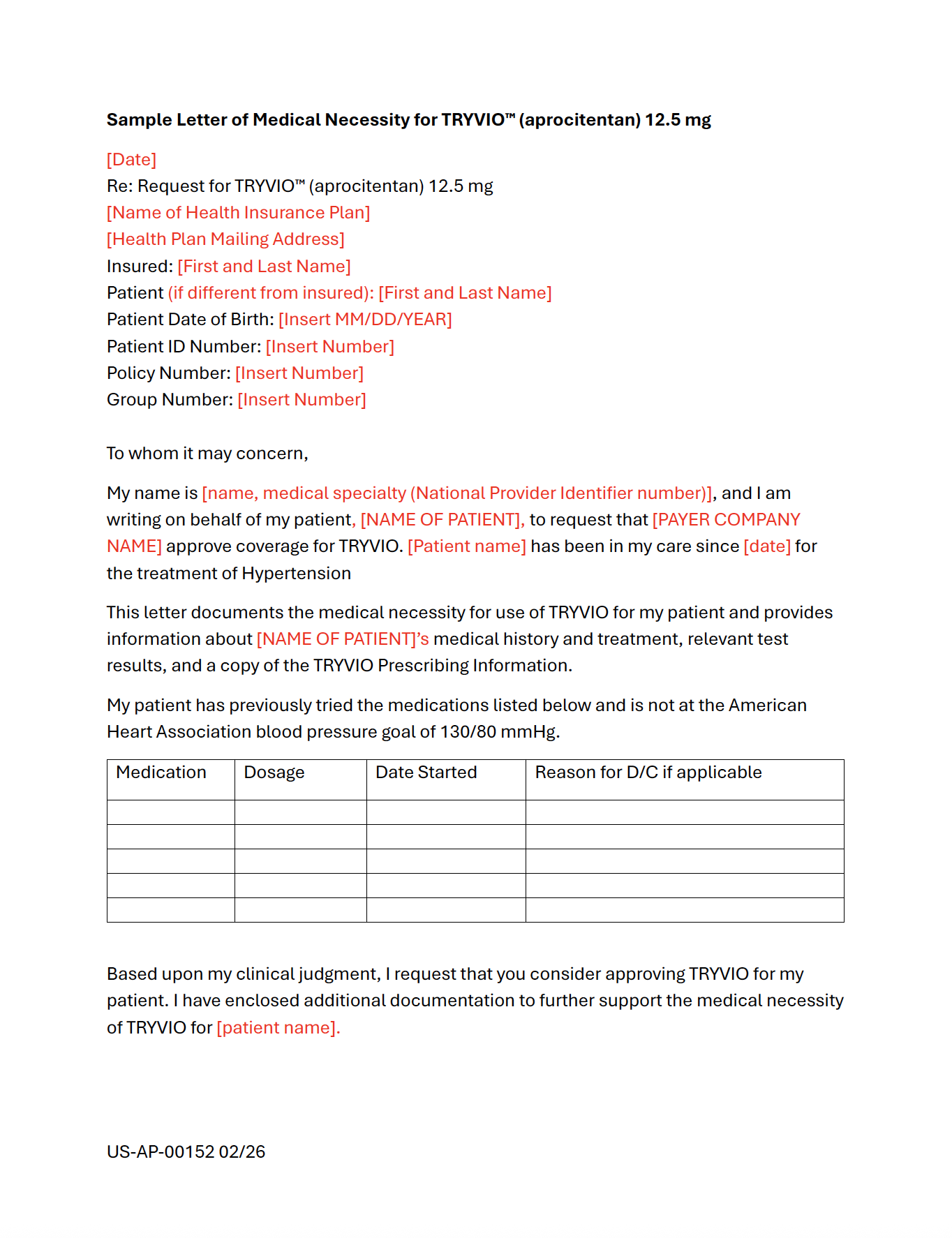 Template Letter of Medical Necessity